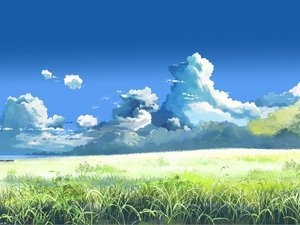 安卓风景 蓝天 白云 草地 手绘 绘画手机壁纸