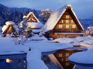 安卓风景 冰天雪地 房子 下雪了手机壁纸