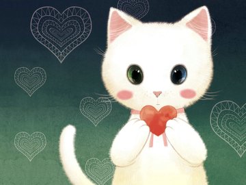 爱情美图 浪漫手绘 小白猫 心动