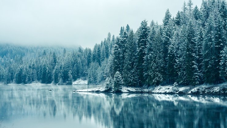 风景 雪景 湖泊