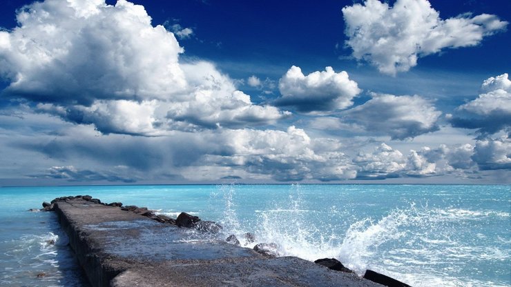 风景 海洋 栈桥 浪花