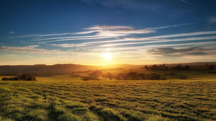 风景 落日余晖 夕阳 晚霞 黄昏 落日 草原 天际