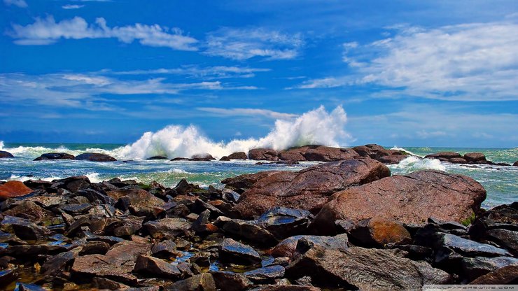 风景 海洋 礁石 海岸 浪花 蓝天 白云 海洋天堂