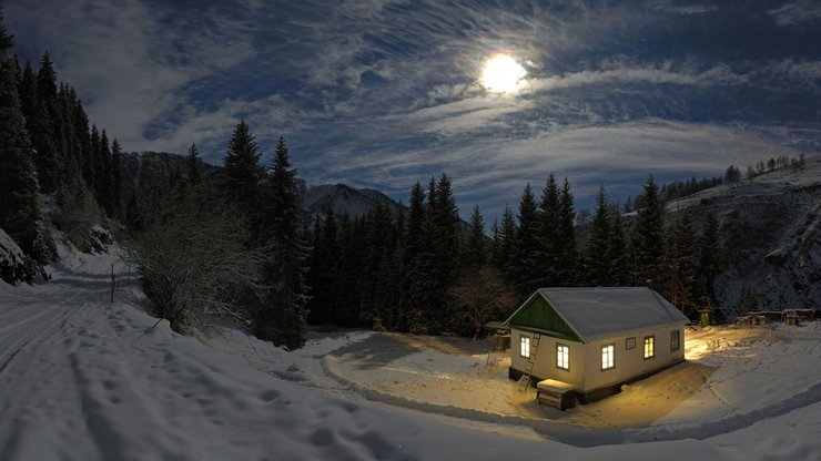 开阔 风景 阳光 大气 旅游 风光 冰天雪地 房子