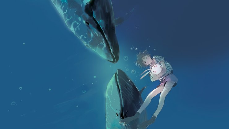动漫卡通插画手绘鲸鱼动漫少女海底可爱