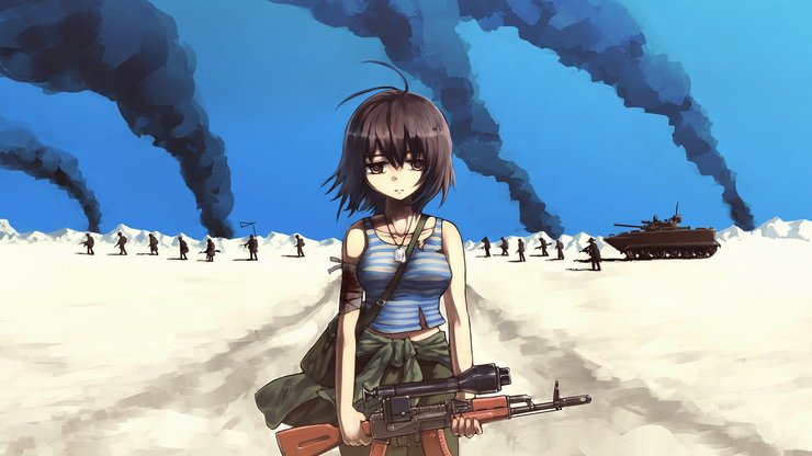 安卓手机动漫 动漫少女 插画 战争 士兵高清壁纸