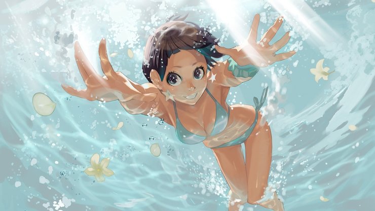 动漫动漫少女插画游泳比基尼 相关壁纸